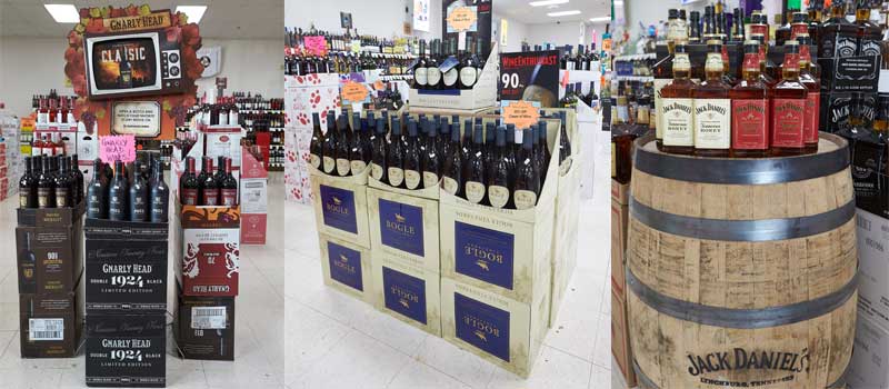 pters wine adn liquor displays